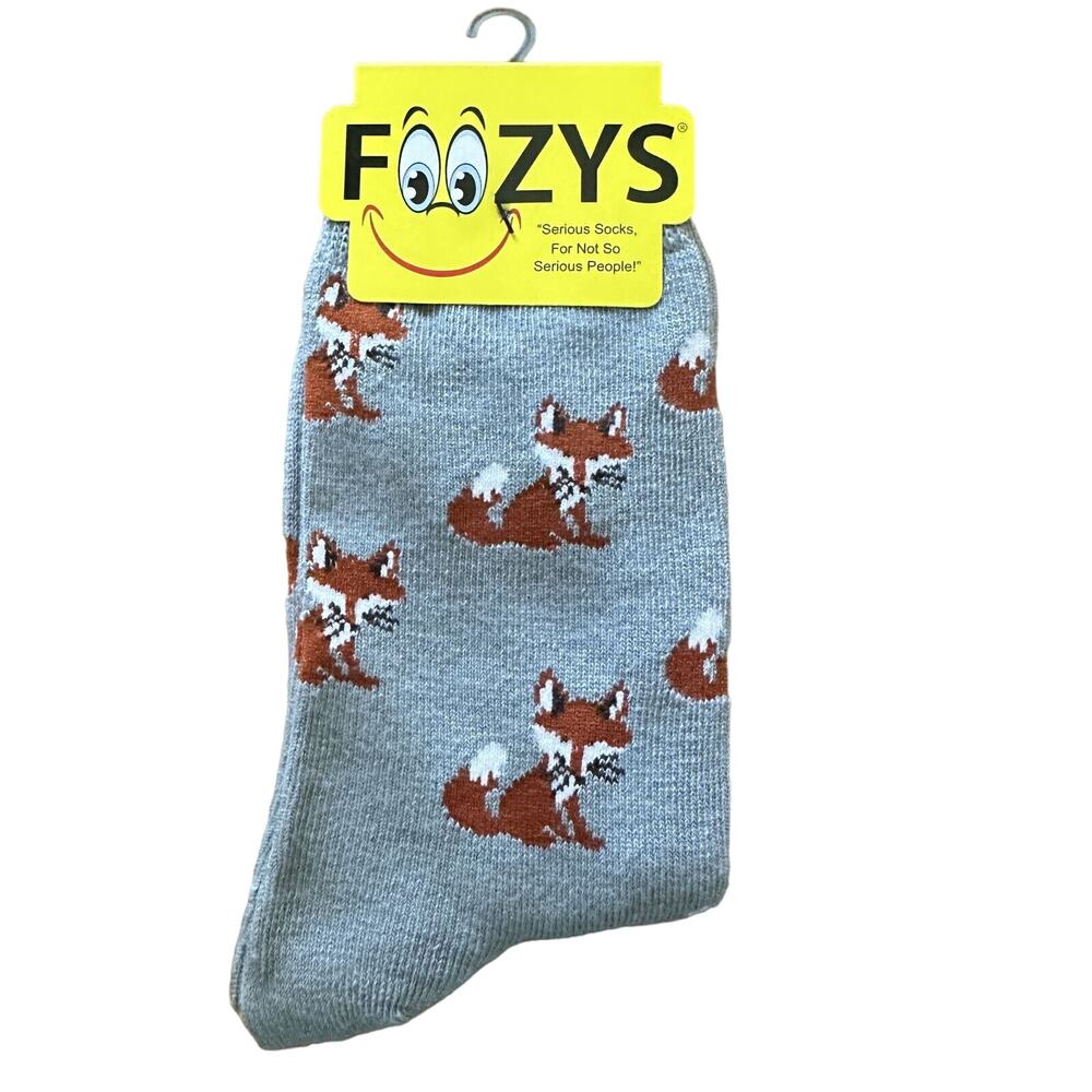NWT Foozys Grey Animal Print Fox Pattern Crew Socks Women's One Size